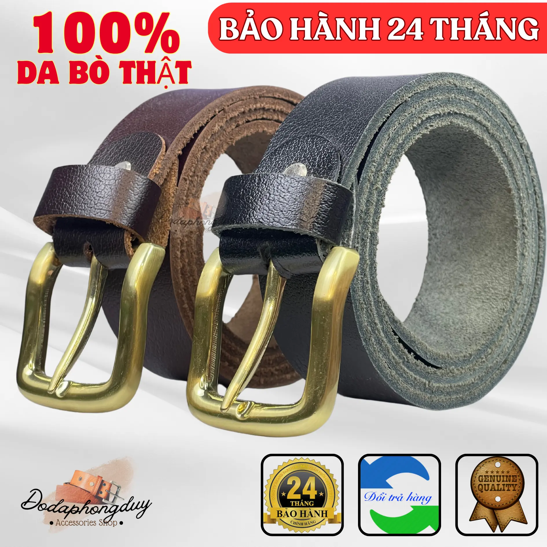 Thắt Lưng Da Bò Cắt Nguyên Tấm Đầu Đồng Đúc Nguyên Khối - Bảo Hành 24 Tháng