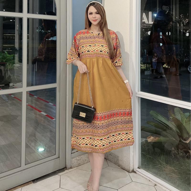 Dress Wanita dengan Kain Rayon Lembut dan Nyaman untuk Motif Songket Gelombang Cantik Casual Daster Panjang 6
