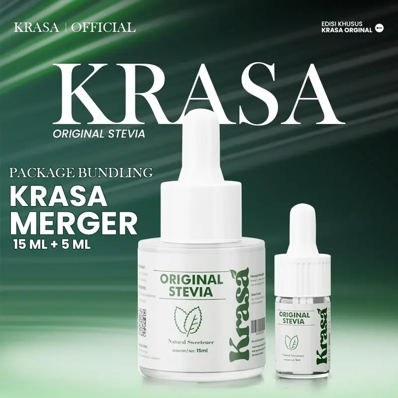 Krasa Stevia Pemanis Alami Original Paket Merger 15ml + 5ml - Gula Alami - Putih Food Sugar Susu - Tebu, Bubuk 0