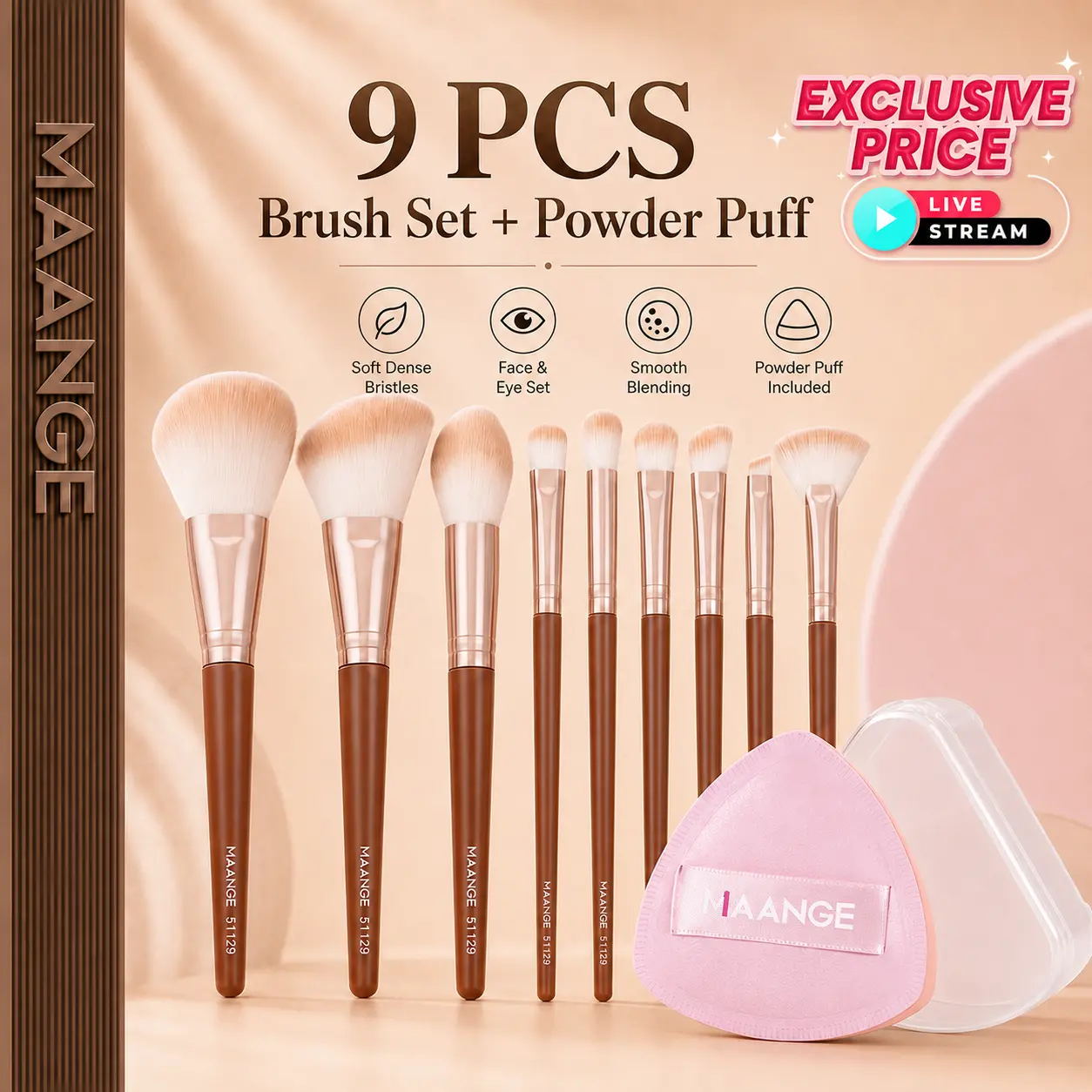 [Live Exclusive] MAANGE 9pcs Brush MakeUp For Makeup Beginner Kuas Lembut Soft