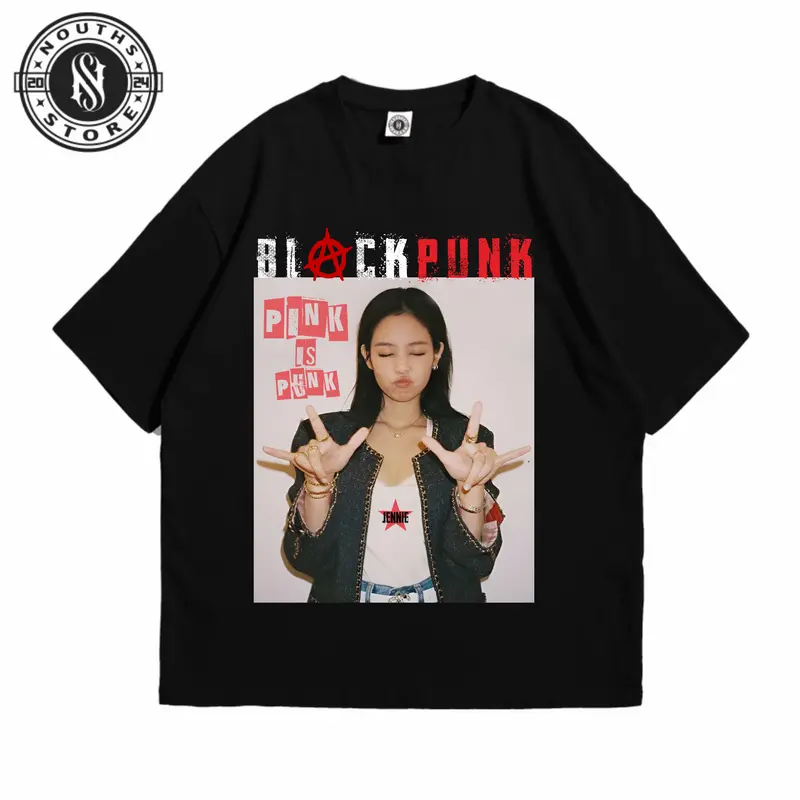 Tshirt Nouths Store  Blackpunk Jennie Vintage Kpop   Kaos y2k  blackpink Music Hitam Putih Katun Combed 24s Atasan Baju 0