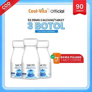 Coolvita 3 Botol Calcium Chewable Tablet Kunyah - Bantu Tumbuh Tinggi & Kuat Sejak Dini | Vitamin Kalsium Rasa Enak untuk Tulang & Pertumbuhan