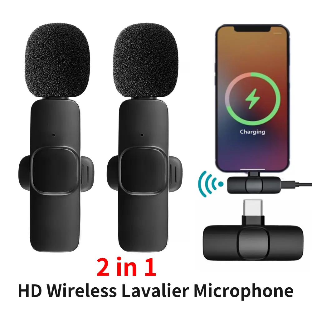 K9 Wireless Lavalier Microphone Portable Audio Video Recording Mini Mic for iPhone/Type-C Live Broadcast Gaming Phone Mic