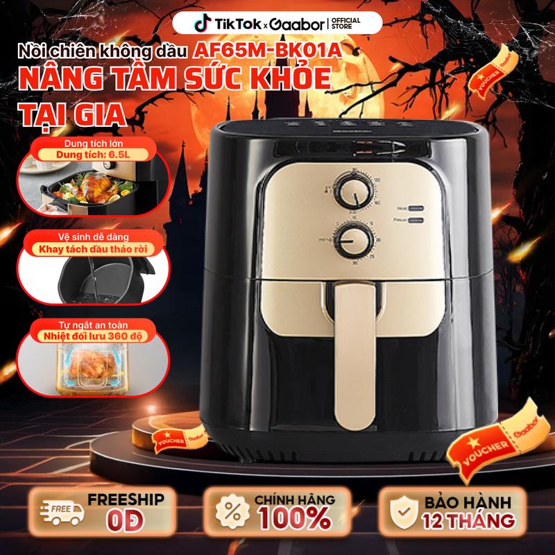 GAABOR x Hồ Bích Trâm | Nồi chiên không dầu Gaabor AF65M-BK01A dung tích 6.5 lít dùng cho gà, vịt nguyên con dưới 1600g công suất 1400w lòng nồi chống dính điều khiển cơ học Nấu ăn cooker noi chien gaabor nướng lò nướng hấp sấy air fryer