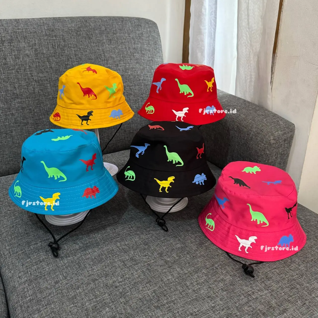 Topi Bucket Anak Perempuan Laki-Laki Sablon Dino Banyak Part2