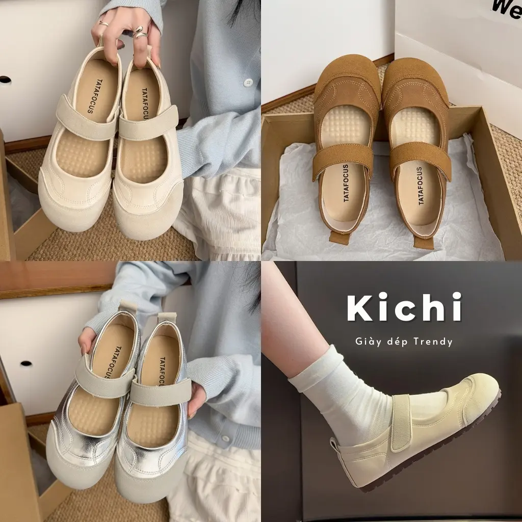 Giày sandal đế lười quai dán (CÓ SẴN) đế chống trơn bám tốt giày mary jane hot trend Kichi Shoes