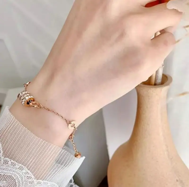 Gelang Tangan Titanium Wanita Liontin Mutiara Romawi Anti Karat Dan Tidak Luntur Premium Import 3