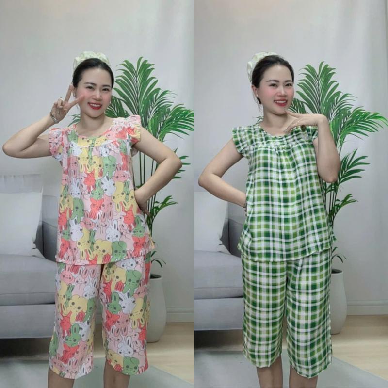 TL254 - Set bộ nữ, đồ bộ mặc nhà, quần lửng áo cánh tiên, chất tole lanh VNXK, có size Nữ Women Quần Ngủ Pijama Áo Ngủ Nhung Voi do  boxinh