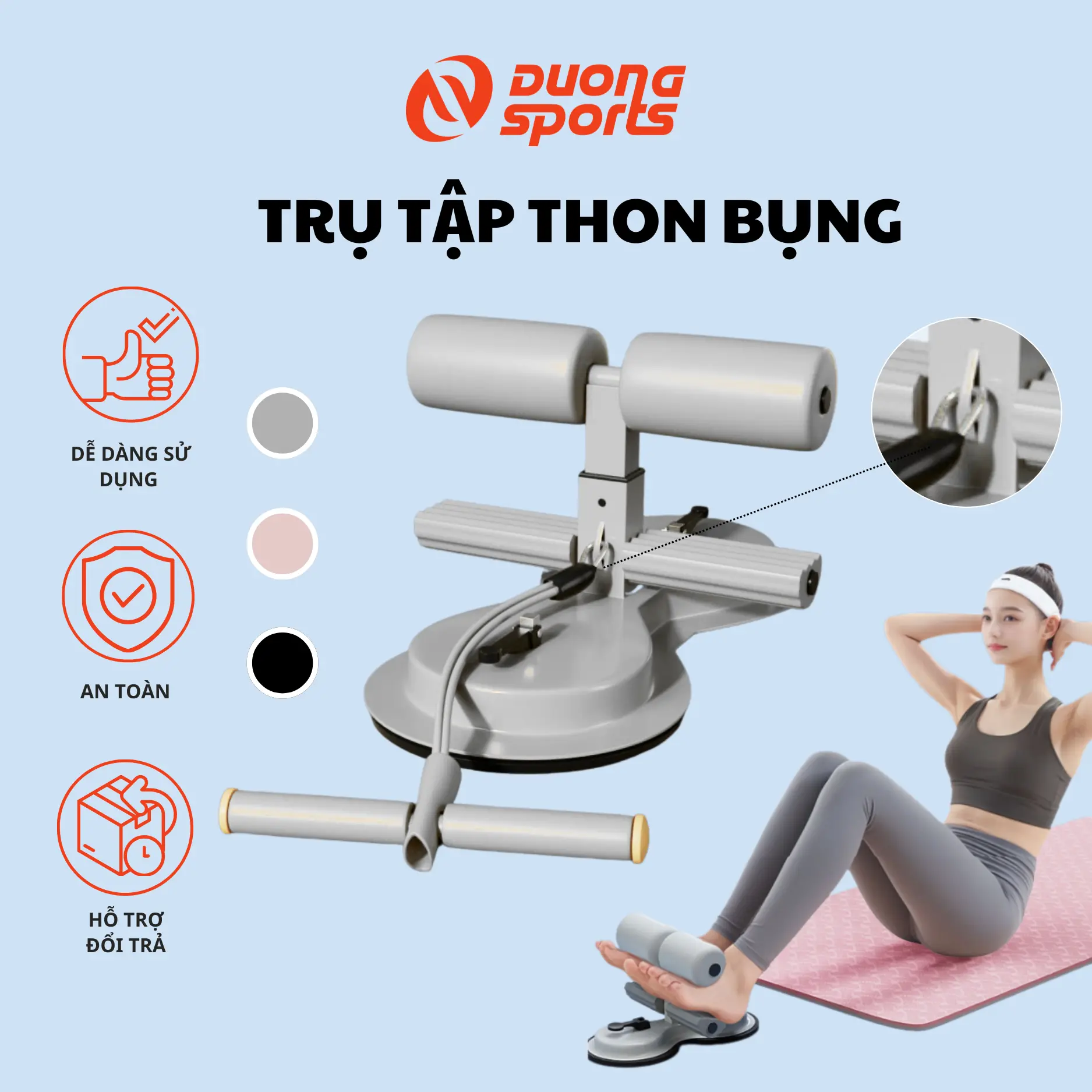 Trụ Tập Bụng Kèm Dây Kéo DƯƠNGSPORT Đàn Hồi Hút Chặt 130kg An Toàn Dễ Sử Dụng Cho Tập Gym Tại Nhà