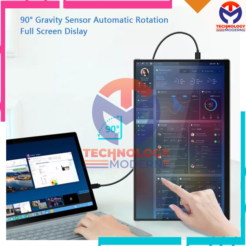 2K Monitor Portable 16 Inch Automatic Rotate 90º Support Laptop & Mobile Phone With Refresh Rate 120hz Screen