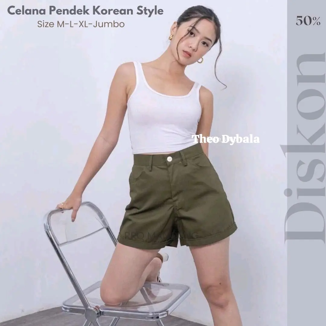 Celana Pendek Wanita Kantong Samping Hostpan Korean Style Polos Resleting Depan Shorts Dewasa Santai Karet Nyaman