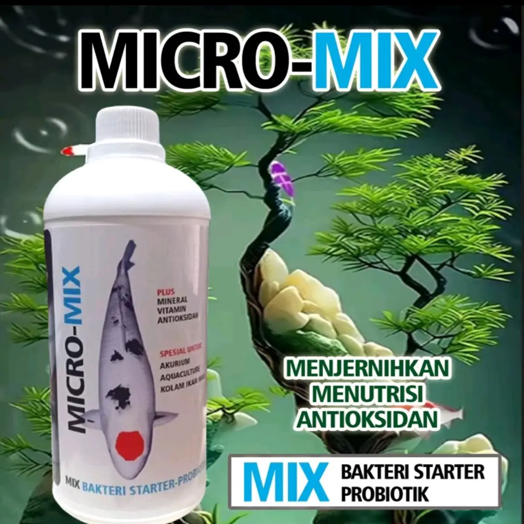 Micro-Mix 1000ml. Bakteri Starter Probiotik untuk Koi, Aquarium, dan Kolam Ikan - Pengurai Amonia, Penjernih Air, plis vitamin dan antioksidan