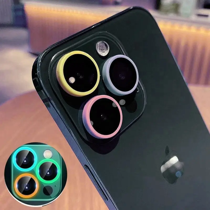 Bảo vệ máy ảnh bằng gốm phát sáng cho iPhone 15 14 Pro Max Plus, vòng ống kính, kính bảo vệ trên iPhone15 15pro 14 + 15 +, nắp