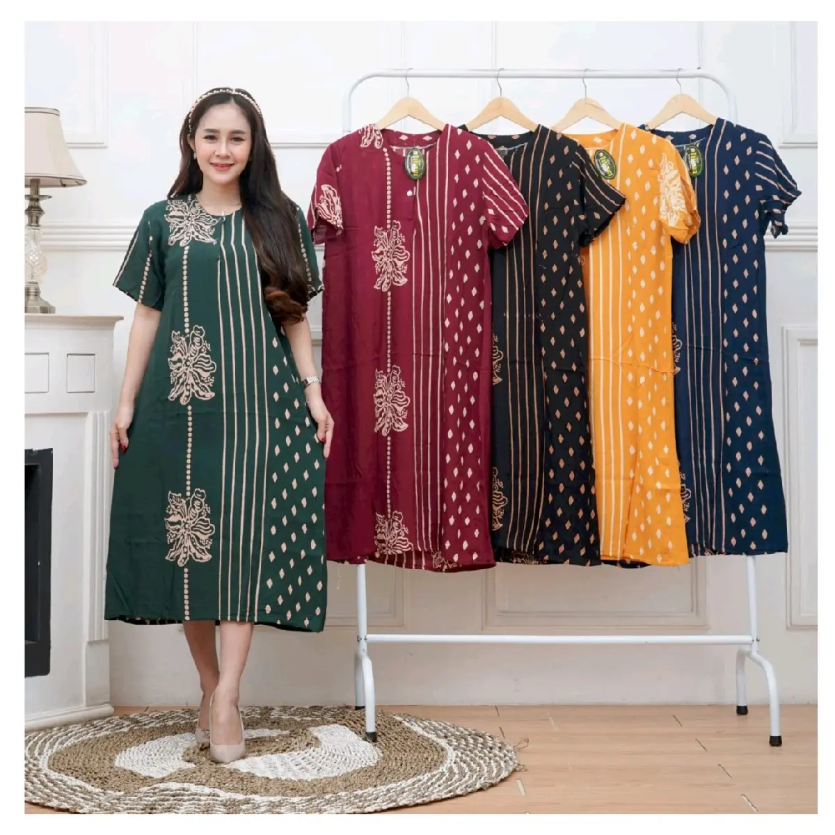 Bisa COD  Diana Lengen  pendek kekinian LD 110cm Dress Busui Wanita Bumil  Rayon santung  2kancing aktif  Nyaman dipakai Katun Motif daster rumahan