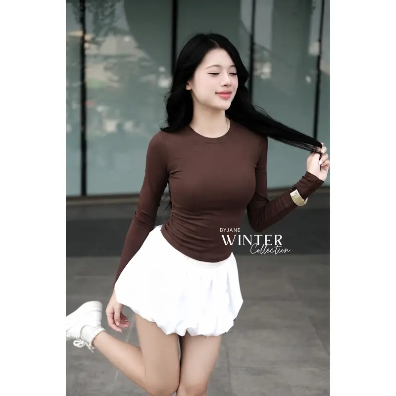 [ MÀU MỚI ] Áo Thun Nữ Ôm Body Dài Tay Cổ Tròn Basic Tôn Dáng Chất Thun Mịn Co Dãn BYJANE - 888 | BigBuy360 - bigbuy360.vn