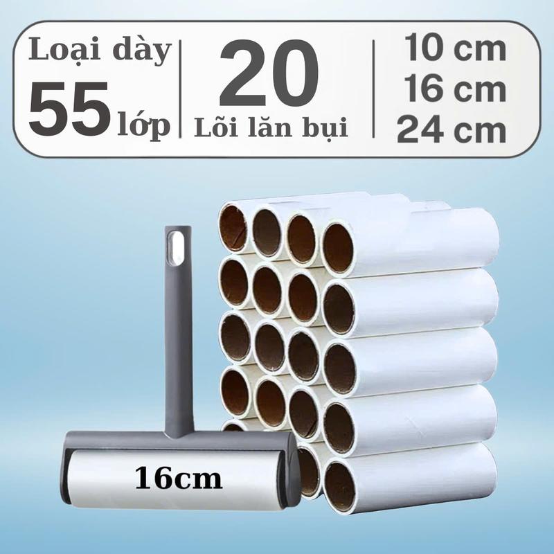 Cây lăn bụi COMBO 20 lõi KÍCH THƯỚC 24cm, 16cm , 10cm TẶNG 1 cây lăn ( màu ngẫu nhiên ) đồ lăn bụi quần áo làm sạch bụi trên sofa phủi bụi chăn ga gối nệm giường ngủ đồ gia dụng tiện ích