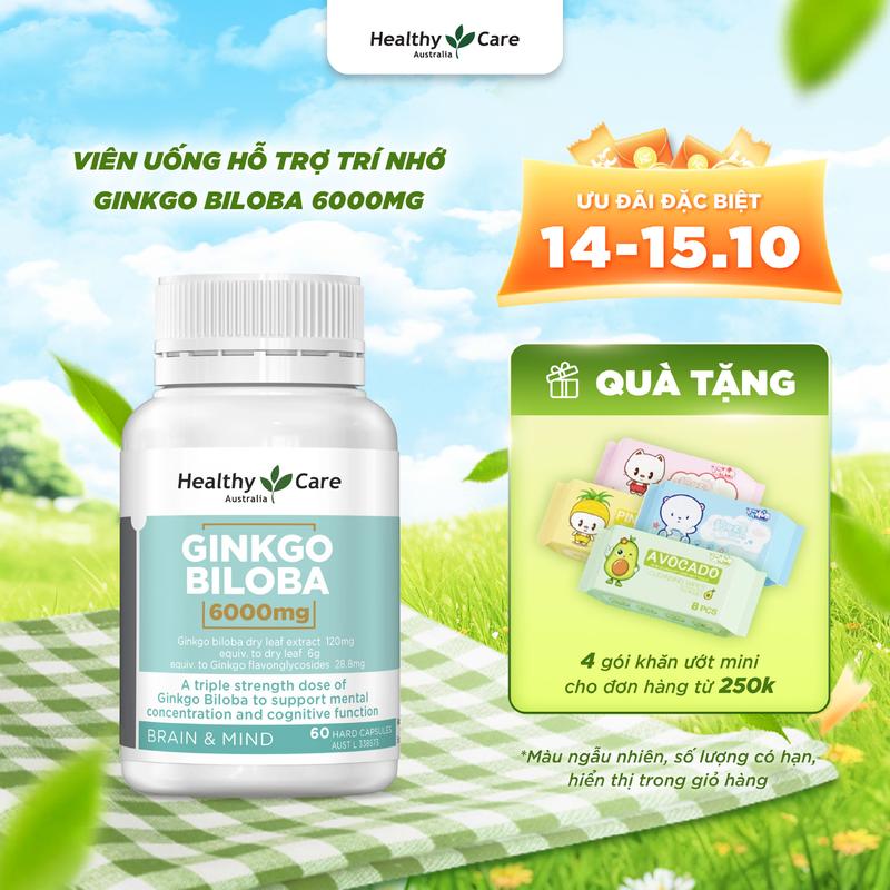 Viên Uống Hỗ Trợ Trí Nhớ Healthy Care Ginkgo Biloba 6000mg - 60 Viên