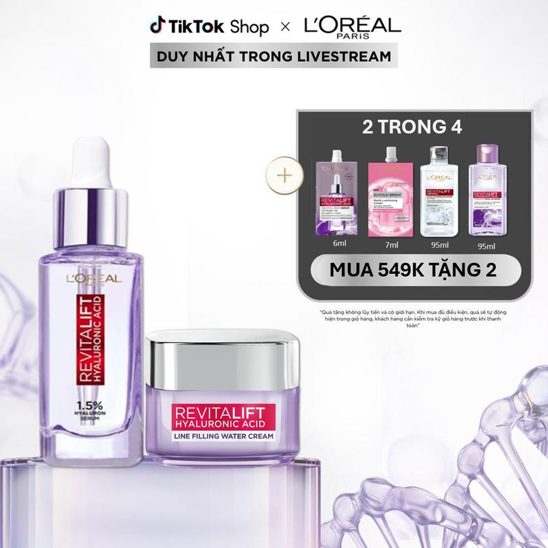 Bộ chăm sóc dưỡng ẩm Serum và Kem dưỡng siêu cấp ẩm và hỗ trợ giảm nếp nhăn Revitalift HA 1.5% L'Oreal Paris (30ml & 50ml) Skincare Kem Face