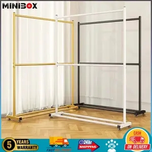 MiniMalisBox 150X200CM Rak Gantungan Baju 2 Susun Gantungan Baju Besi Gantungan Baju Berdiri Rak Baju Gantung Rak Gantungan Baju 2 Susun Stand hanger double Besi Portable Gawang 2 Tingkat Rak Display Baju Berdiri