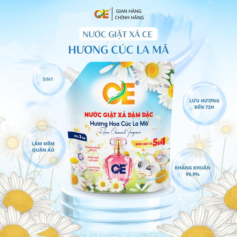   TÚI 3kg  Nước Giặt Xả Đậm Đặc CE 5in1 Hương Cúc La Mã Hương Hoa Anh Đào Hương Cá Ngựa Lưu Hương 72h An Toàn Cho Da Nhạy Cảm 