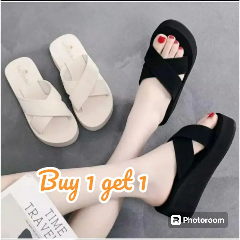 buy 1 get 1 beli satu dapat 2pasang sandal wedges silang wanita 0