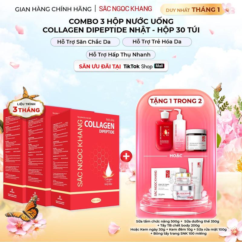 Combo 3 Hộp Nước Uống Đẹp Da Collagen Dipetide SẮC NGỌC KHANG 30 Túi - Hỗ Trợ Sáng Da Cải Thiện Lão Hóa Mờ Nám Sạm Nếp Nhăn