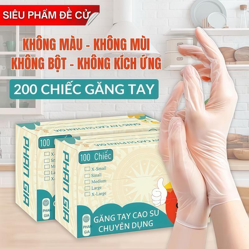 Phan Gia Hộp 200 Chiếc Găng Tay Cao Su Không Màu Không Mùi Không Bột Dài 28cm An Toàn Cho Da Nhạy Cảm Thích Hợp Rửa Bát Chế Biến Thực Phẩm Spa Làm Tóc Thẩm Mỹ Viện