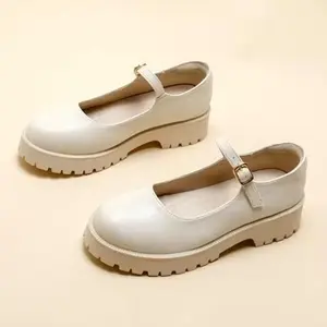 Sepatu Loafer Wanita Fashion Gesper Korea Mary Janes Cream Matte 0679