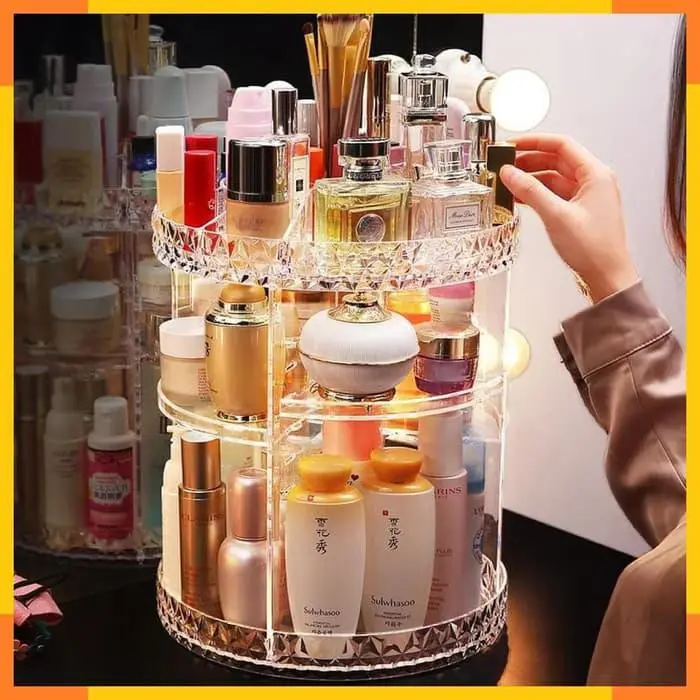 Tempat Make Up Rak Kosmetik Putar 360 Derajat Bahan Akrilik Ukuran Diameter 25 cm x 36 cm 3