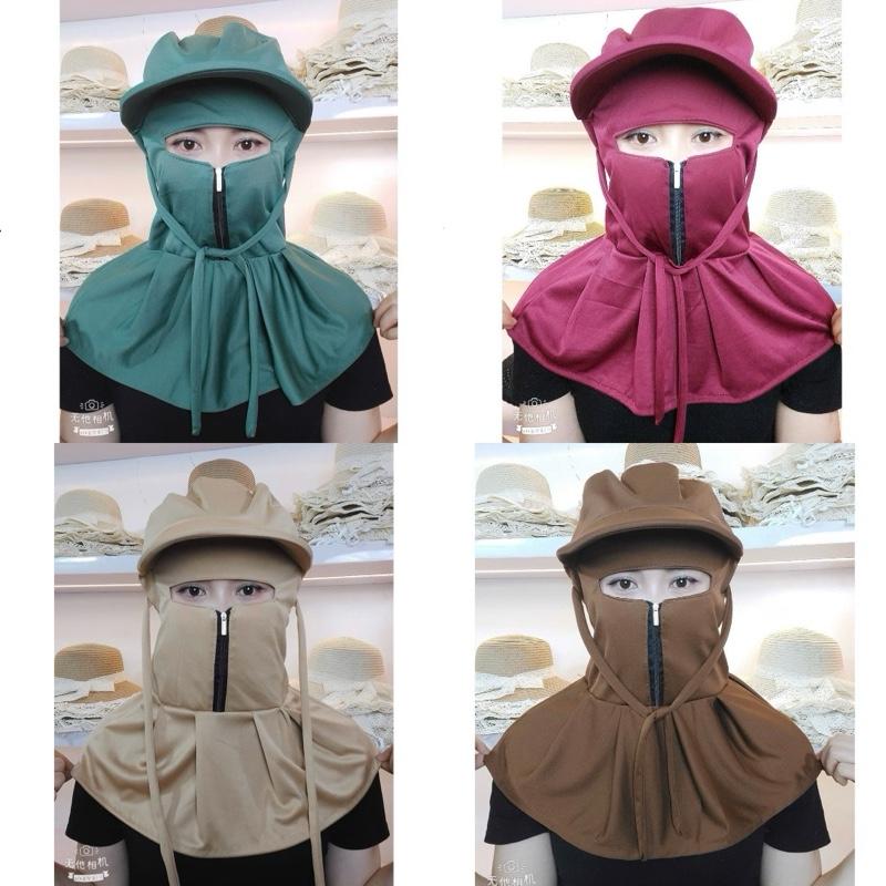 Compo 3 mũ thun chống nắng chùm kín che đầu, cổ, vai, gáy, màu sắc xinh xắn, có khoá kéo , ship màu ngẫu nhiên