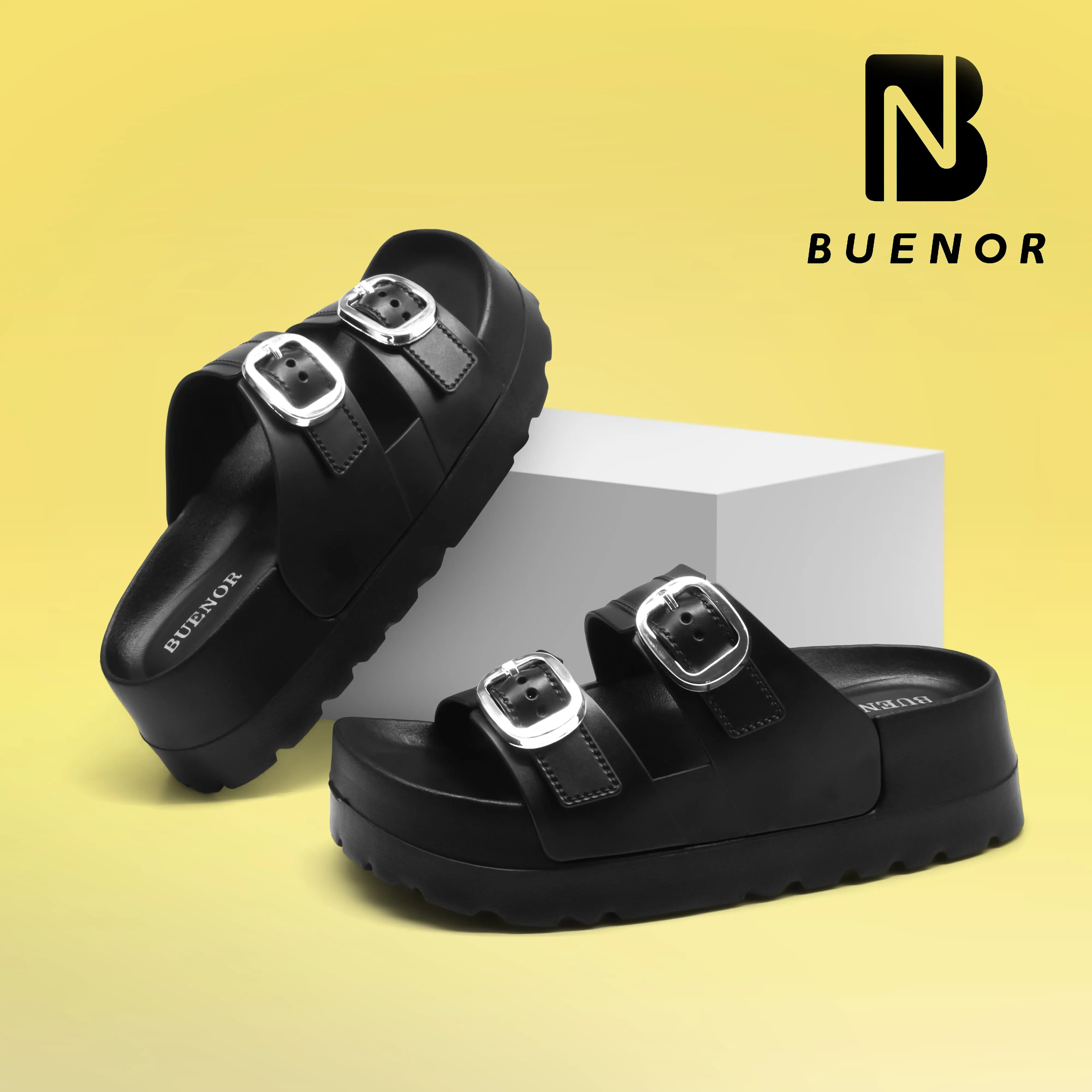 Buenor - Sandal Wedges Wanita Slide Strap Tali Ganda Empuk Terbaru Jelly Karet