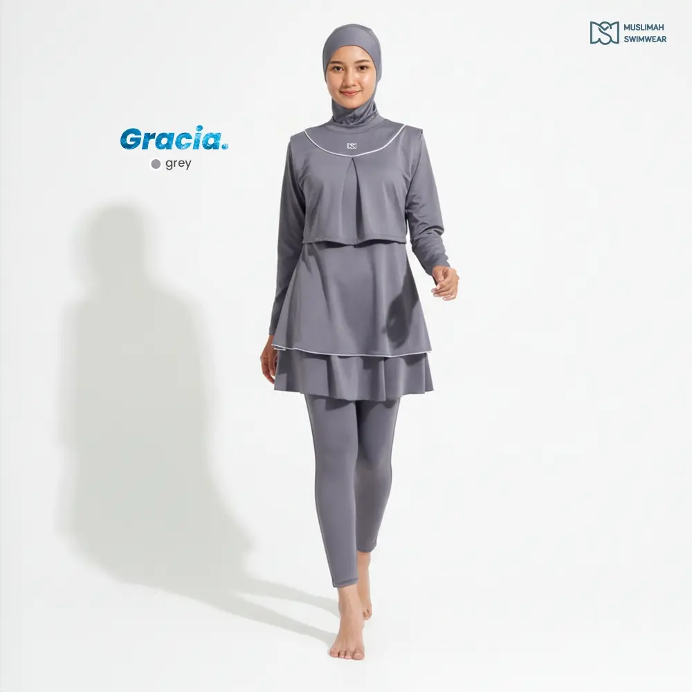 Muswim – Gracia Baju Renang Wanita Muslimah 3in1 Poly Spandex Nyaman Adem Cepat Kering tidak terawang terdapat lapisan cup bra dan Tali pengait baju