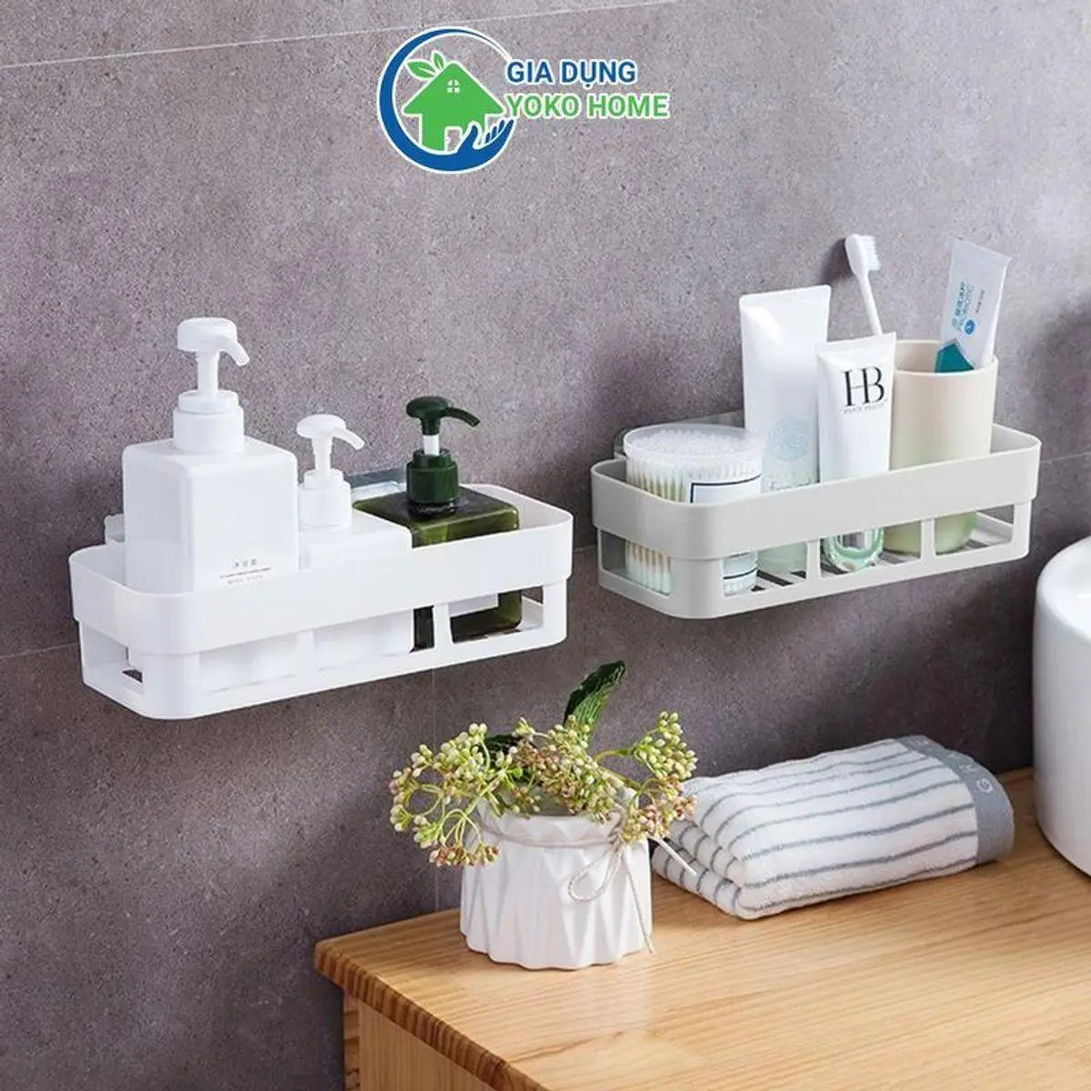 Giá Để Đồ Nhà Tắm Đa Năng, Kệ Để Đồ Nhà Bếp Dán Tường Nhựa PP Cao Cấp