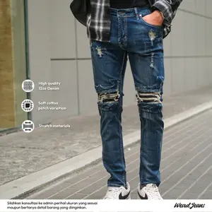 Weird Jeans - Blue Fallen - Celana Jeans Panjang Pria SlimFit Strech Ripped Biru Denim Fit Nyaman Stretch