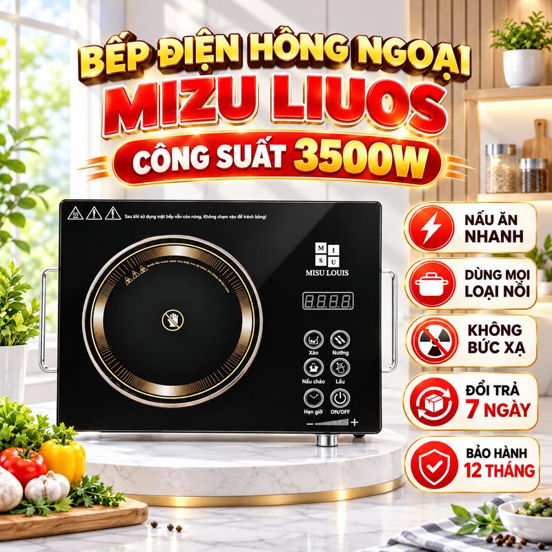 Bếp Điện Hồng Ngoại Misu MS68 Công Suất 3500W Nấu Ăn Nhanh, Không Bức Xạ, Dùng Mọi Loại Nồi Bảo Hành Uy Tín