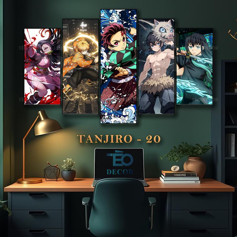 Tranh Tanjiro - Demonslayer Bộ 5 Tấm Dán Tường cán Formex 5mm, Decor phòng ngủ, phòng khách