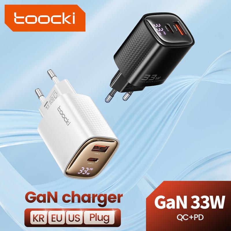 Bộ sạc du lịch, Toocki, 33W GAN, Sạc nhanh USB Type C, Bộ Chuyển Đổi màn hình kỹ thuật số Power PD3.0, Dành cho điện thoại, máy tính bảng, máy tính xách tay