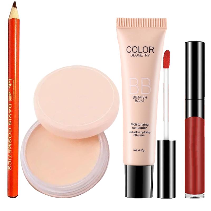 Product Introduction of Makeup Set 4IN1 Bedak Padat BB Cream Foundation Lipcream dan Pensil Alis Concealer Kosmetik Wajah 1