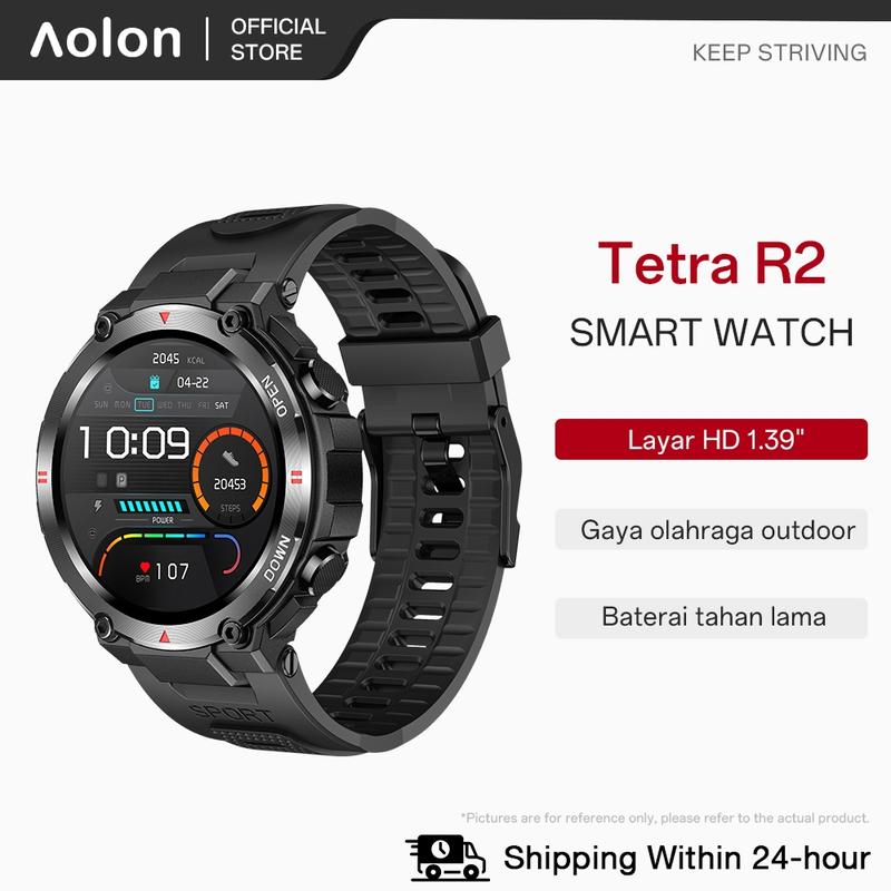 【Gift】Aolon Tetra R2 Sports Smart Watch IP67 Tahan Air Panggilan Bluetooth Baterai Tahan Lama Perekam Olahraga Asisten Kebugaran Cocok untuk Android/IOS Unisex Fashion Smart Watch Olahraga Luar Ruangan 1