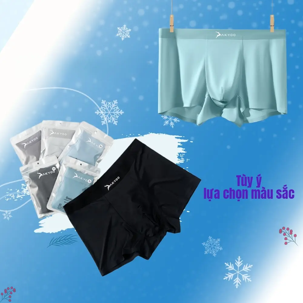 Quần sịp boxer big size nam 80-140KG AKYOO, thun lạnh thoáng mát, mỏng nhẹ, co giãn 4 chiều, kháng khuẩn, 5 màu lựa chọn