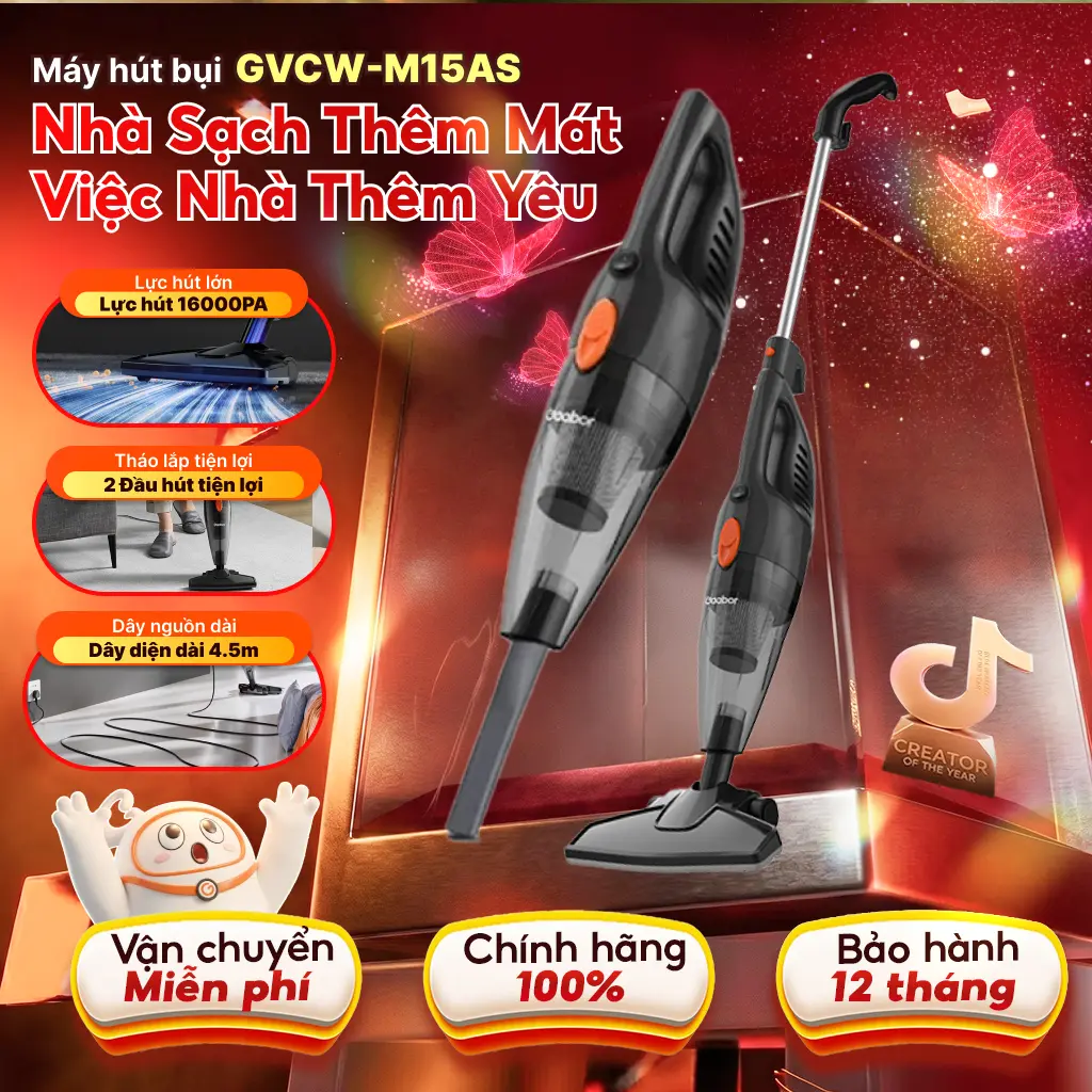 Máy hút bụi cầm tay Gaabor GVCW-M15AS lực hút mạnh 16000Pa công suất 650W tự ngắt khi nóng kèm 2 đầu hút , 1 hút sàn , 1 hút khe kèm 1 lõi lọc hepa Làm Sạch may hut bui gia dinh may hut bui steamcleaner steam cleaner hetty vacuum ốc xoáy bụi mini