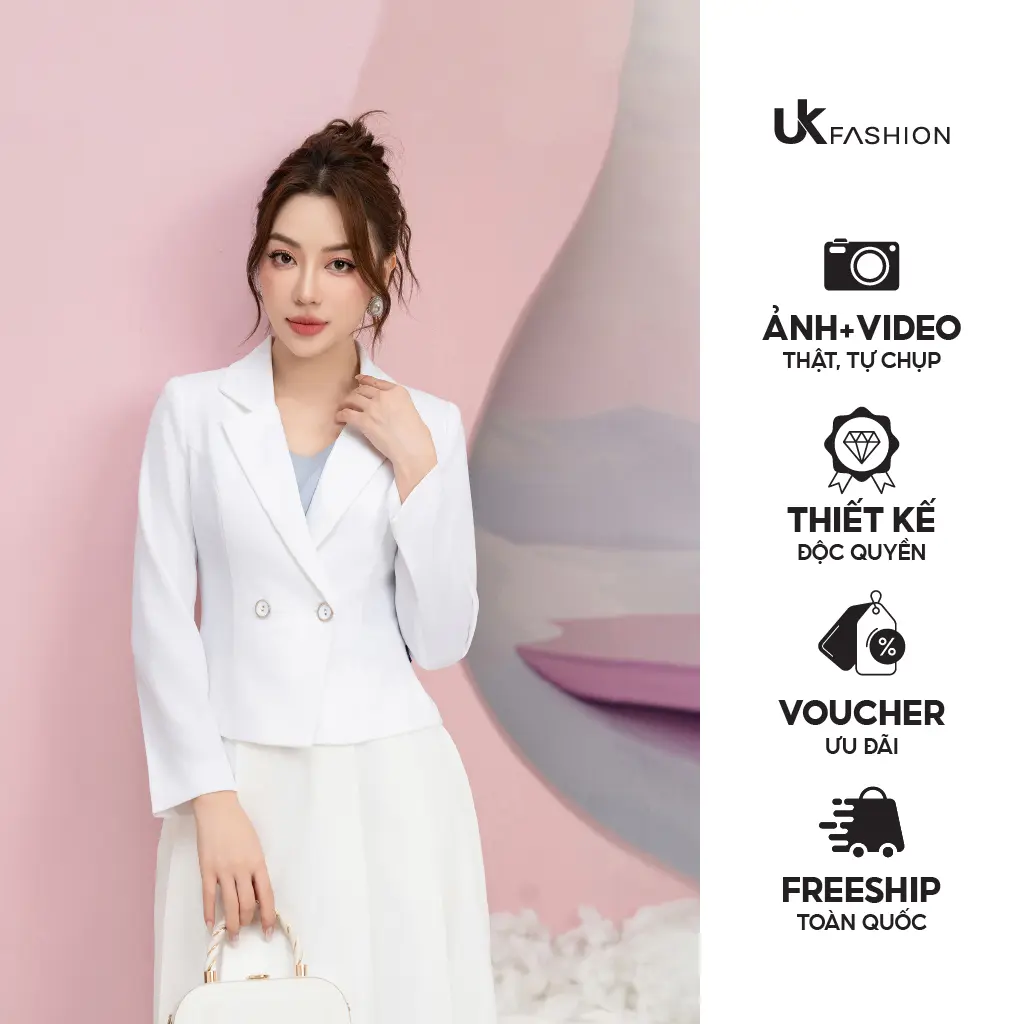 Áo Vest Lửng Công Sở Nữ UK FashionThiết Kế Ôm Một Lớp Hai Cúc Bọc Viền Top UKAK2308016