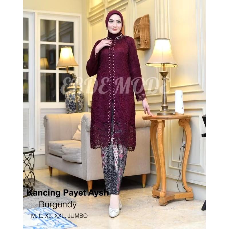 Product Introduction of Setelan kebaya kancing brokat jumbo LD 130 mix rok plisket/kebaya tunik moderen 6