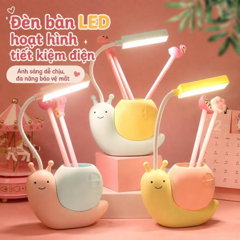 Đèn học mini chống cận + hộp bút ốc sên, sạc USB, nhiều màu