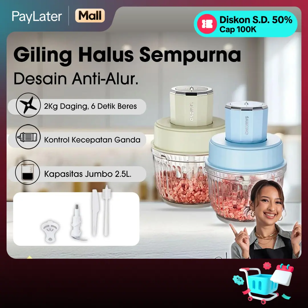 (FLASH 9.9) SAMONO 2.5 Liter Food Chopper Multifungsi Penggiling Daging Penghalus Makanan dan Bumbu Garansi 1 Tahun (SW-CG350) Pisau Stainless Wadah Mesin