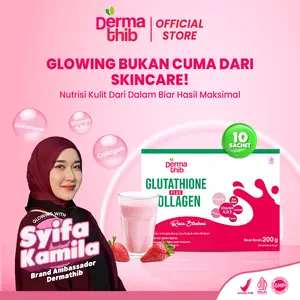 DERMATHIB GLUTATHIONE Plus Collagen Drink - Anti Aging Anti Acne Whitening Booster Rasa Stroberi, 200g (10 Sachet @20g)