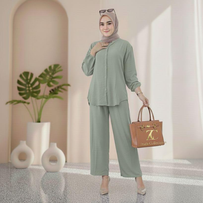 PROMO LIVE 3 SETELAN WANITA ONESET KEKINIAN CRINCLE ATASAN DAN BAWAHAN PANJANG PILIH WARNA UKURAN