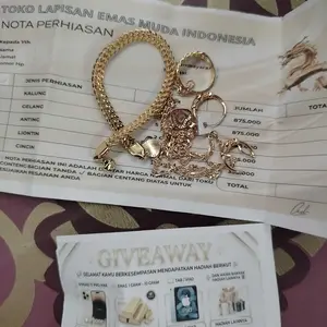 1 Set Perhiasan Lengkap Motif Batu Permata Love Dengan Lapisan Emas Muda Asli Gratis Dompet Dan Surat Perhiasan Dari Toko