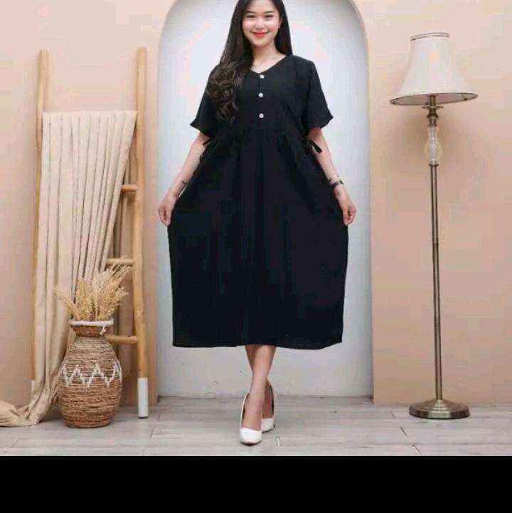 Daster Rayon Polos Chibi Busui Frenly Nyaman Dress adem rayon premium Kancing Karet Pendek Simple gaun tidur Panjang Midi Katun Samping Basic Kain Merah Kimono Pantai 1