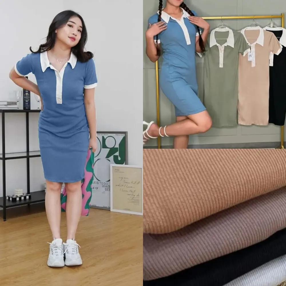 Ozawa Dress Knit Daster Rajut Rib Kancing Hidup Busui Frienly Wanita Pendek Midi Bodycon Mini Melar Bumil Tebal